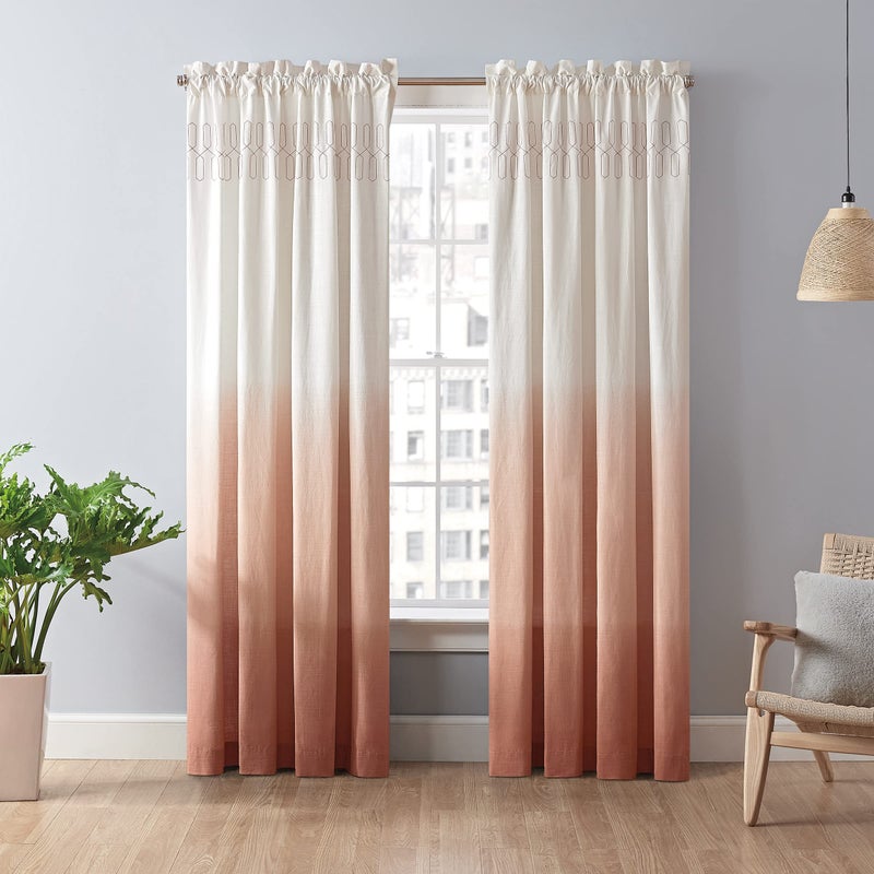 VUE Arashi Modern Boho Decorative Ombre Rod Pocket Window Curtain for Living Room (1 Panel), 52 in x 63 in, Melon - Image 2